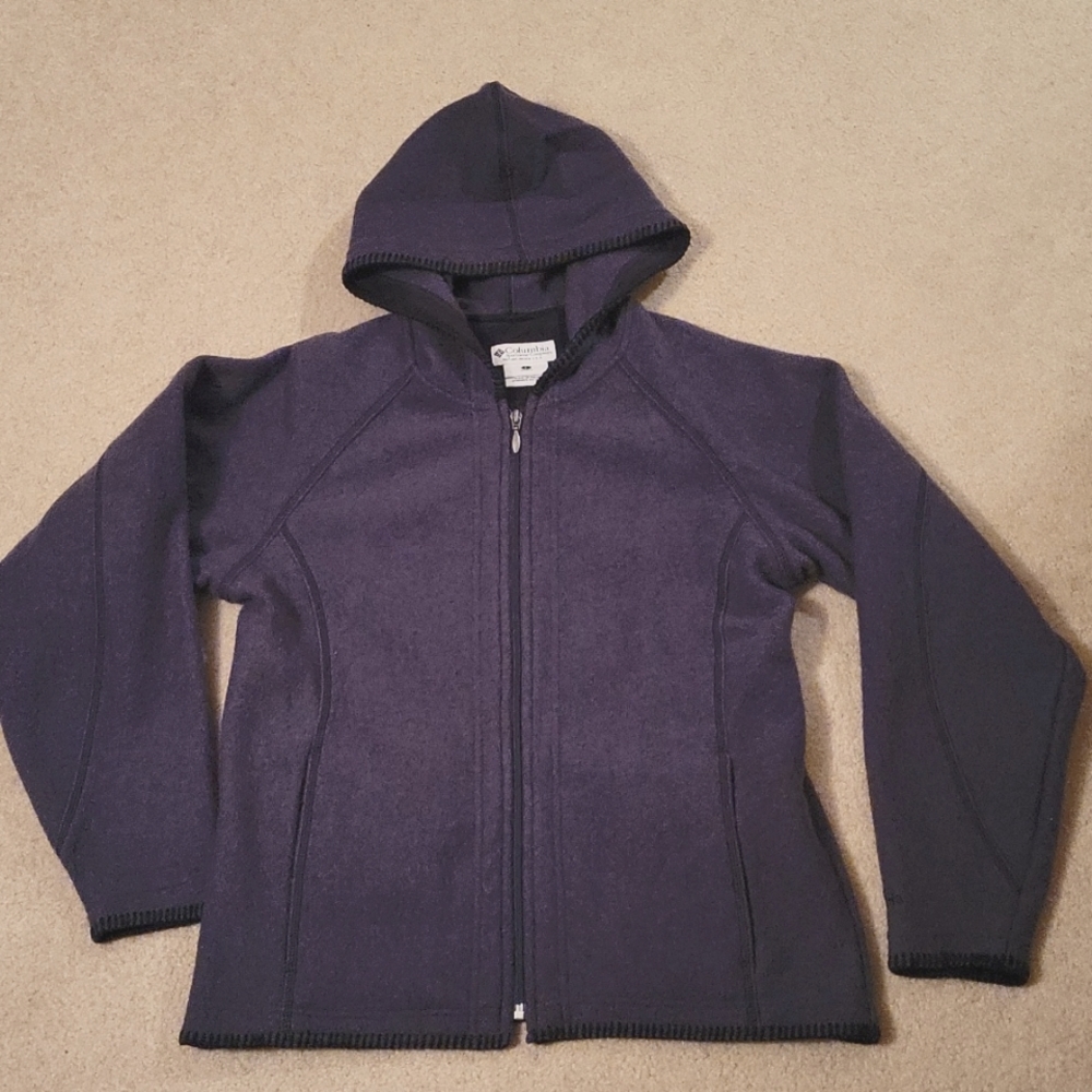 Columbia 100% wool zip hooded jacket size L